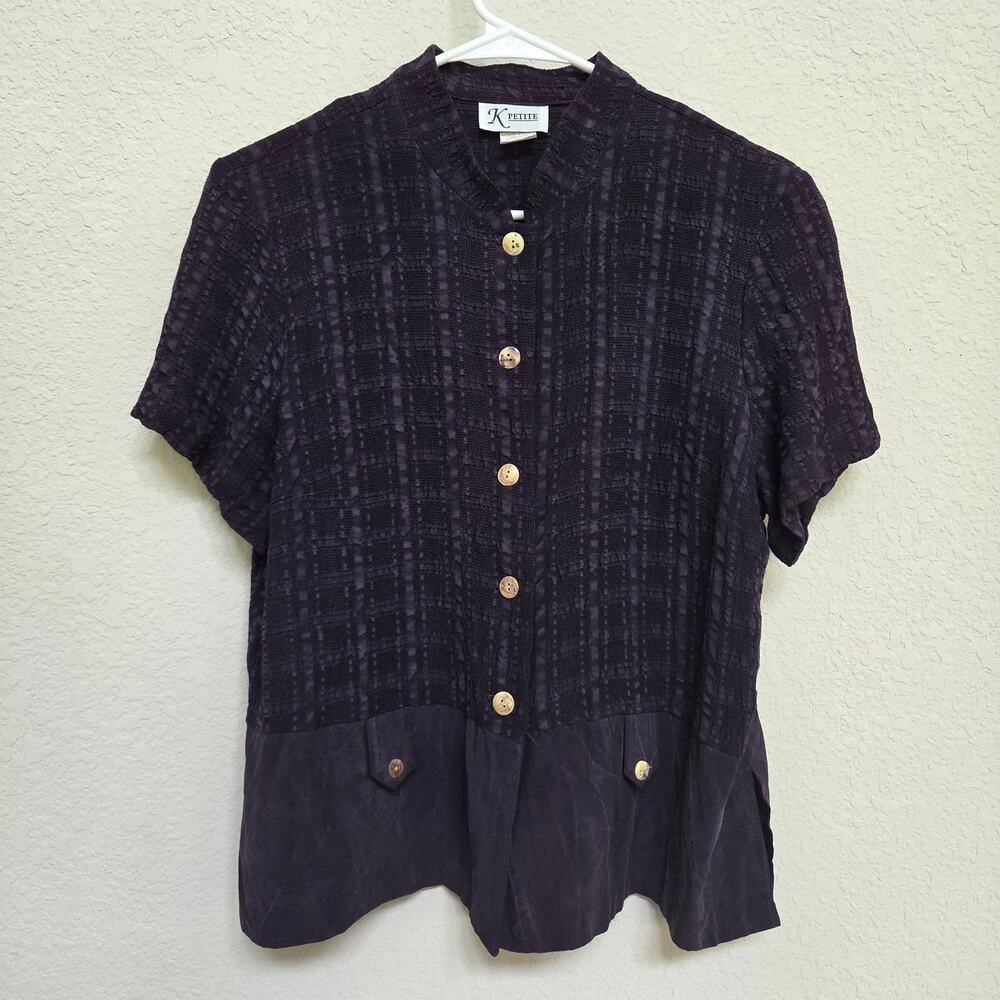 K Petite Vintage Top Womens Medium Petite Purple 90s Casual Made in USA Texture